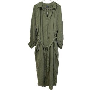 Old Navy Womens Long Sleeve Waist Defined Midi Dress XXL Sage Green Lagom